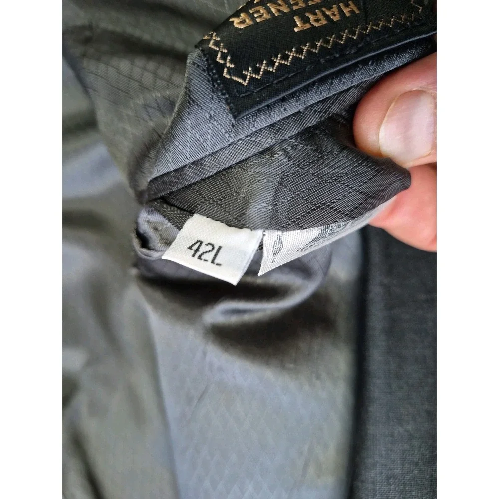 Hart Schaffner Marx Mens Wool Sports Coat 42L Gray Made in USA 2 Button V703